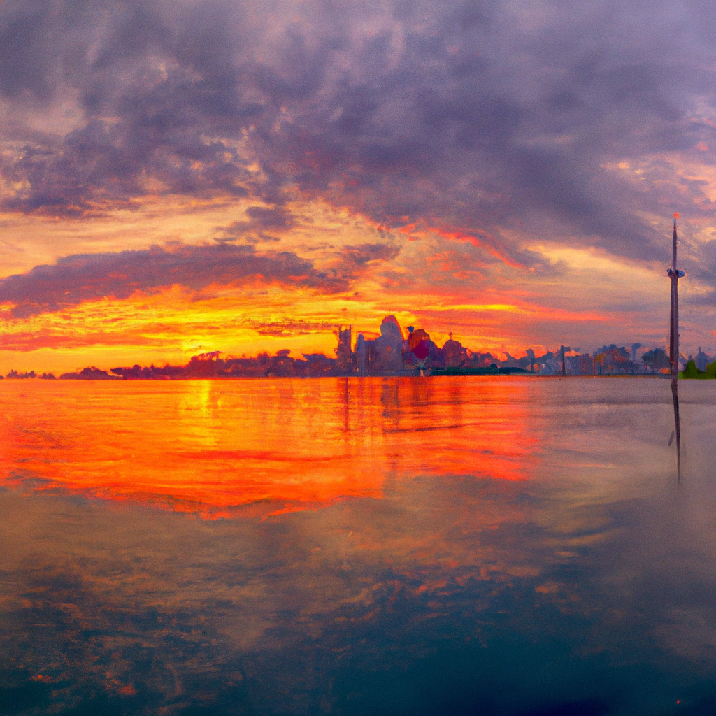 Toronto skyline at sunset over Lake Ontario with minimalist tour branding aesthetics